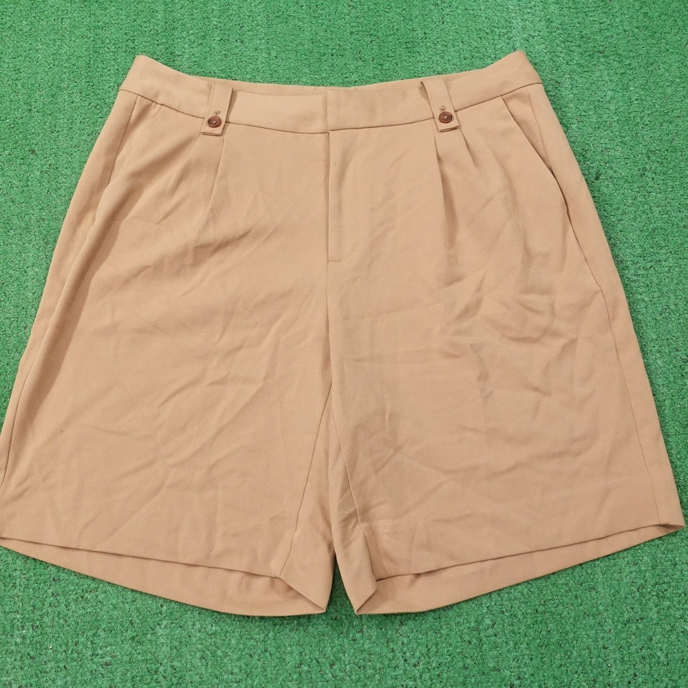 Lands End Shorts Womens 18W Tan‎ Khaki Classic Fit Pleated Pockets Stretch -02